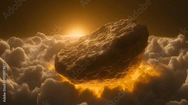Obraz Asteroid Approaching Earth at Sunrise Dramatic Cosmic Event Golden Glow Cloudscape