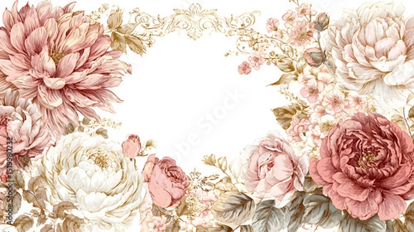 Obraz Blush Pink and White Roses Floral Frame on White Background