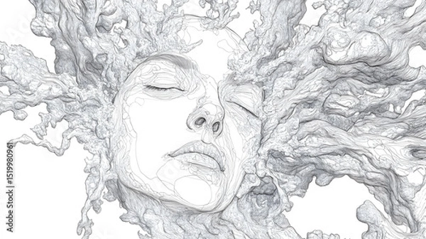 Obraz Abstract Pointillist Portrait of a Woman in Black and White