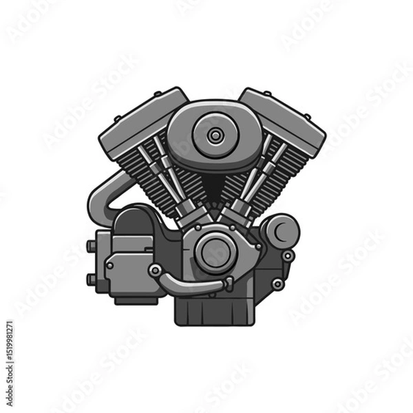 Fototapeta vintage custom motorcycle engine, chopper engine illustration.