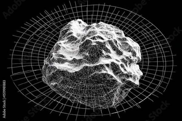 Obraz Abstract 3D Model White Geometric Form on Black Grid Background