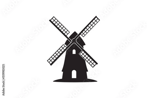 Obraz Windmill silhouette vector art illustration on white background
