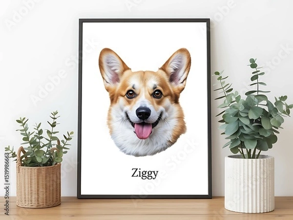 Obraz A Cheerful Corgi Portrait: Watercolor Pet Art in a Modern Frame