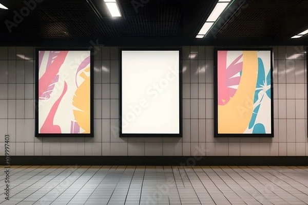 Fototapeta Blank Announcement Billboard in Subway for Public Messaging