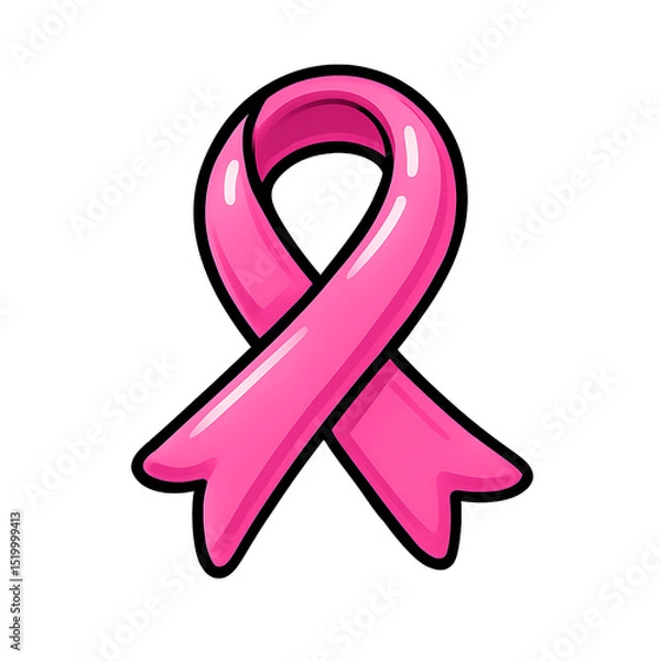 Fototapeta Pink ribbon symbol. 3d rendering isolated on white background. Cartoon plastic style icon