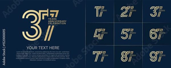 Fototapeta Anniversary logo type set with double line number. golden color for celebration event