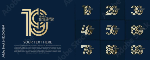 Fototapeta Anniversary logo type set with double line number. golden color for celebration event