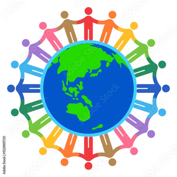 Fototapeta 手を繋いで地球を囲む人々の輪