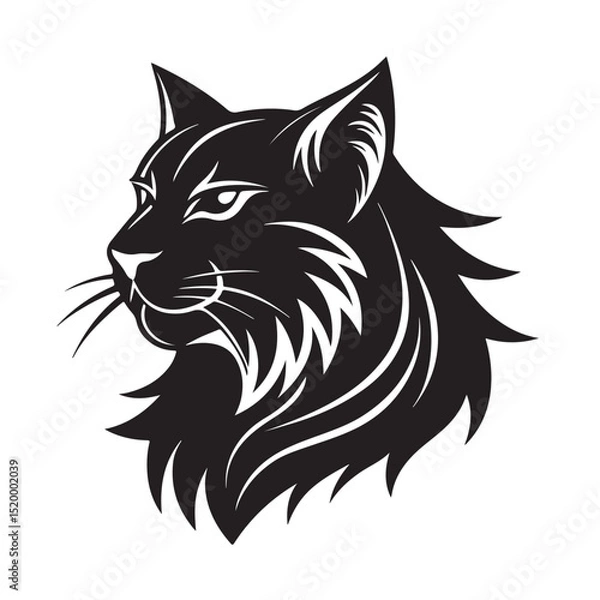 Fototapeta Stylized Fierce Long-Haired Cat Head in Bold Vector Design