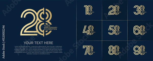 Fototapeta Anniversary logo type set with double line number. golden color for celebration event