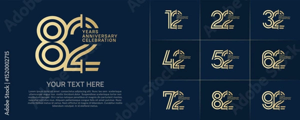 Fototapeta Anniversary logo type set with double line number. golden color for celebration event
