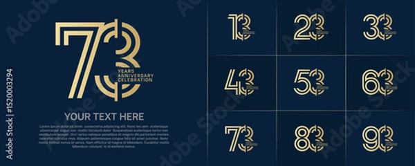 Fototapeta Anniversary logo type set with double line number. golden color for celebration event