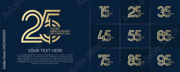Fototapeta Anniversary logo type set with double line number. golden color for celebration event