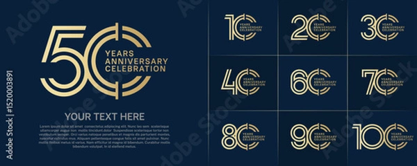 Fototapeta Anniversary logo type set with double line number. golden color for celebration event