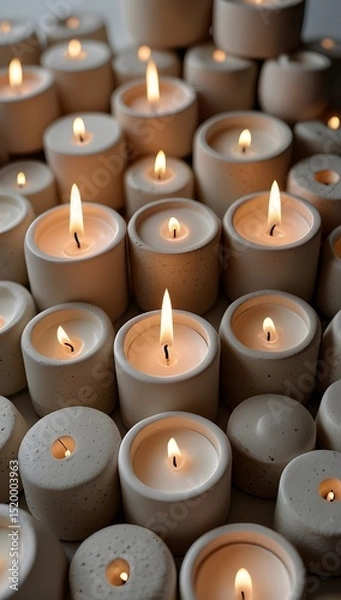 Obraz Collection of Lit Scented Candles for Cozy Indoor Ambiance
