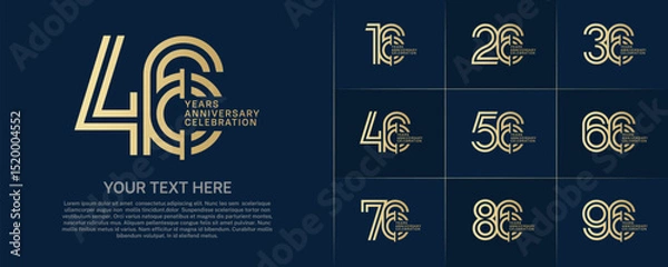 Fototapeta Anniversary logo type set with double line number. golden color for celebration event