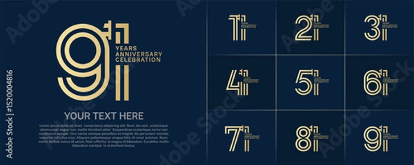 Fototapeta Anniversary logo type set with double line number. golden color for celebration event