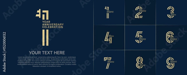 Fototapeta Anniversary logo type set with double line number. golden color for celebration event
