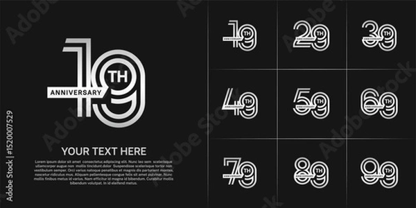 Fototapeta Anniversary logo type set with double line number. white color with ribbon for celebration event