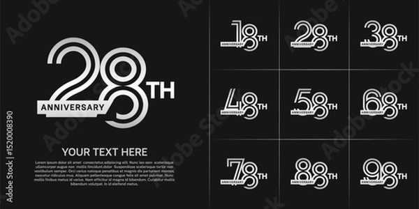 Fototapeta Anniversary logo type set with double line number. white color with ribbon for celebration event