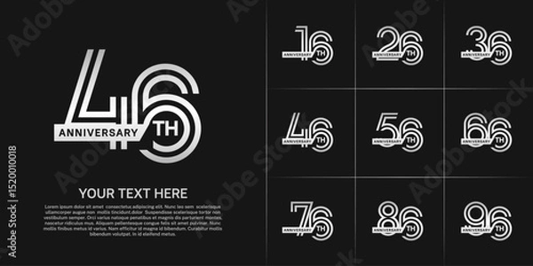 Fototapeta Anniversary logo type set with double line number. white color with ribbon for celebration event
