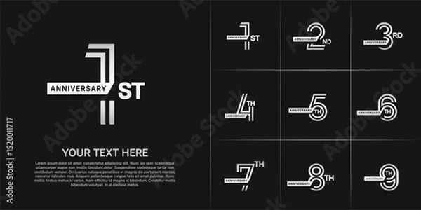 Fototapeta Anniversary logo type set with double line number. white color with ribbon for celebration event