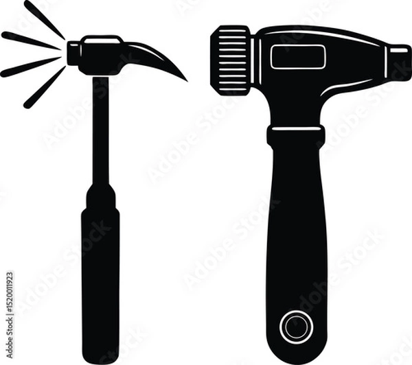 Fototapeta Hammer And Electric Screwdriver Vector Silhouette Art Icon Illustration
