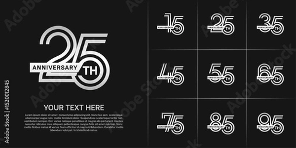 Fototapeta Anniversary logo type set with double line number. white color with ribbon for celebration event