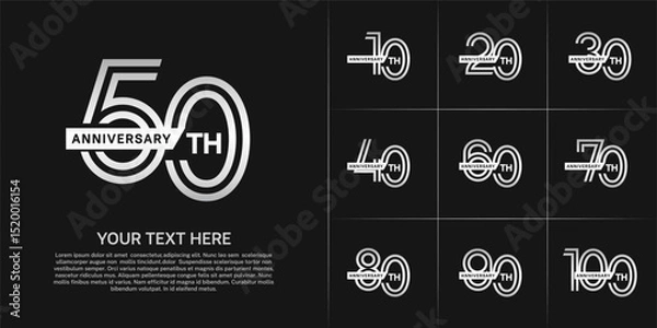 Fototapeta Anniversary logo type set with double line number. white color with ribbon for celebration event