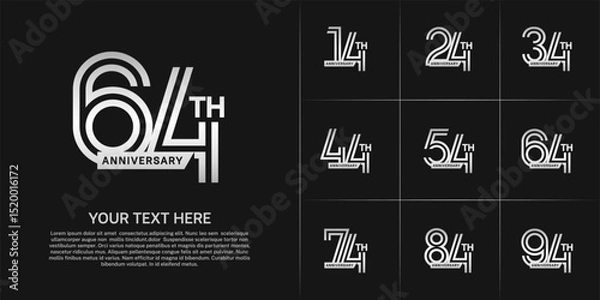 Fototapeta Anniversary logo type set with double line number. white color with ribbon for celebration event