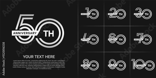 Fototapeta Anniversary logo type set with double line number. white color with ribbon for celebration event