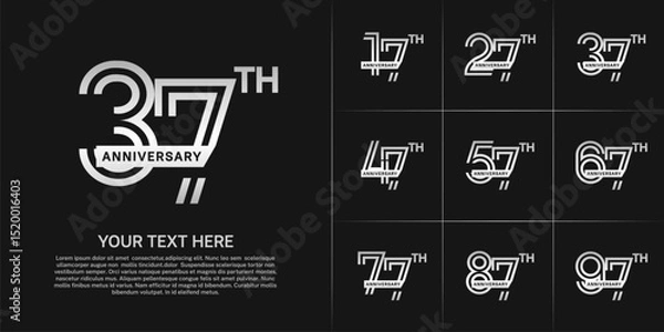 Fototapeta Anniversary logo type set with double line number. white color with ribbon for celebration event