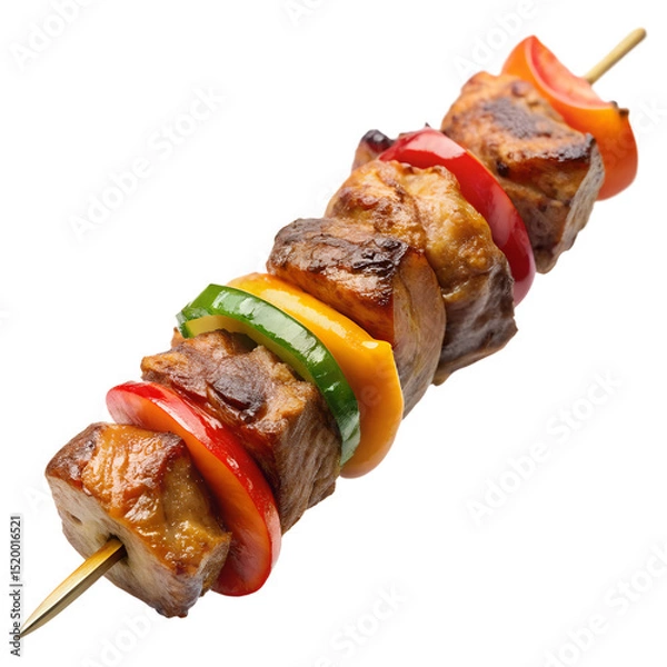 Fototapeta BBQ Skewer with Meat Isolated on Transparent Background