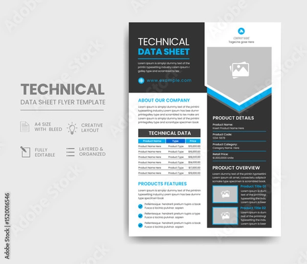 Obraz Technical Data Sheet Flyer Template Design