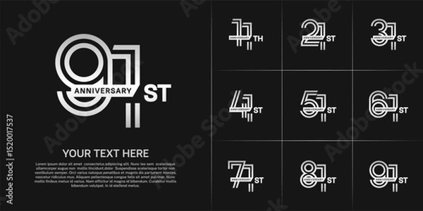 Fototapeta Anniversary logo type set with double line number. white color with ribbon for celebration event