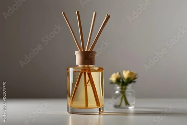 Obraz Minimalist Reed Diffuser with Small Yellow Roses for Scented Home
