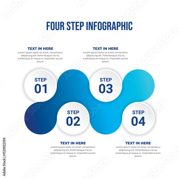Fototapeta Blue Circular Four Step Infographic Layout, Modern blue circle infographic for presenting four steps or processes.