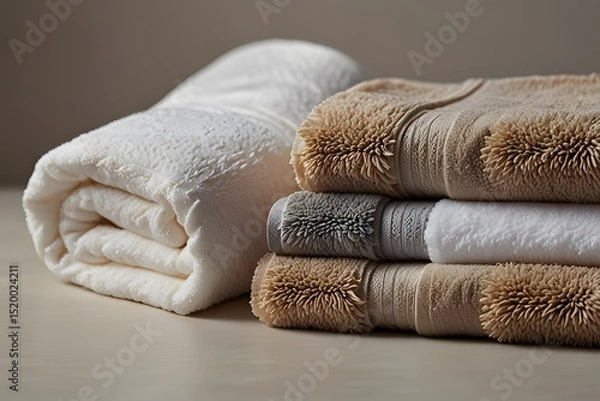 Obraz Soft Stacked Bath Towels in Neutral Tones for Home Comfort
