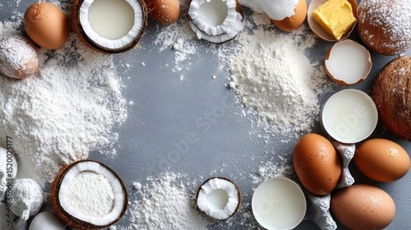 Fototapeta Baking ingredients arranged in a frame