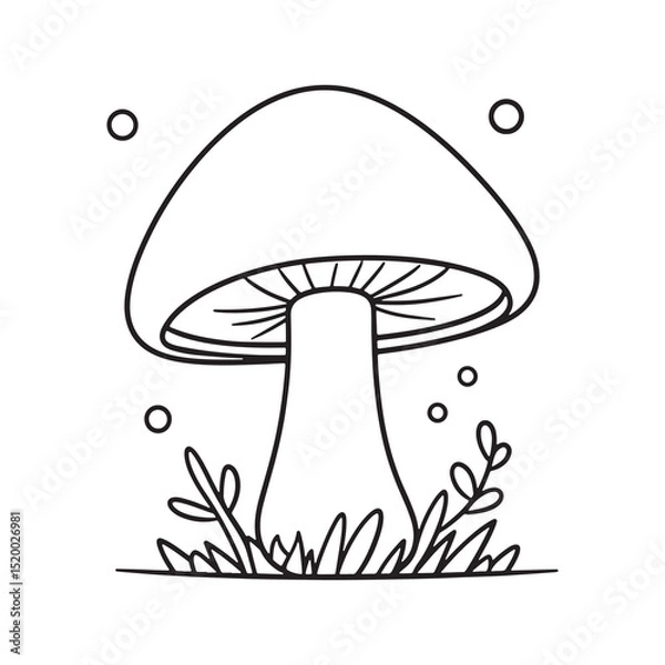Obraz Mushroom Line Art Vector, Black and White Mushroom Illustrations.