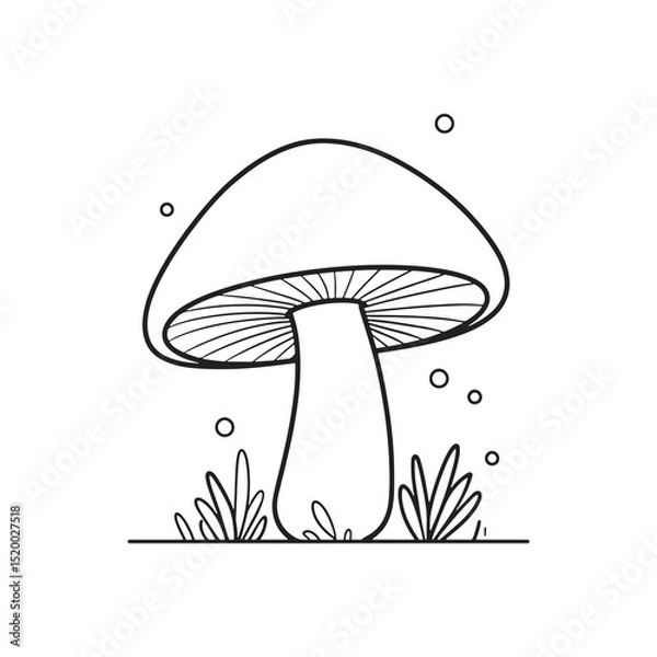Obraz Mushroom Line Art Vector, Black and White Mushroom Illustrations.