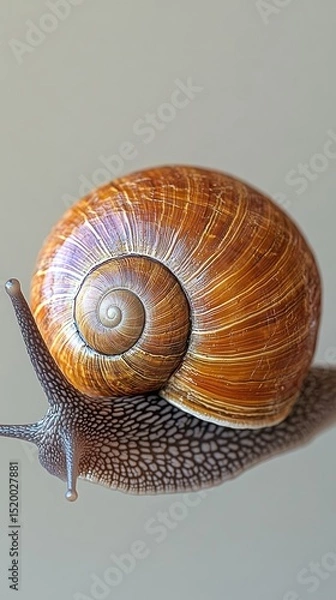 Fototapeta Close-up of a snail on a light beige background