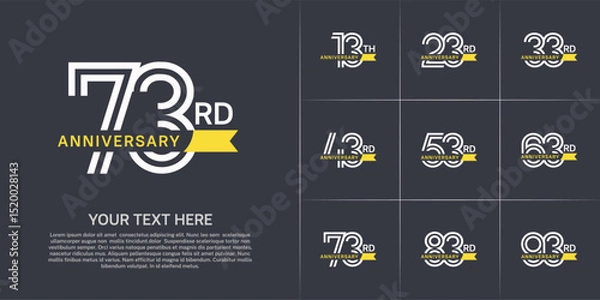 Fototapeta Anniversary logo type set with double line number. white color with small yellow ribbon for celebration event