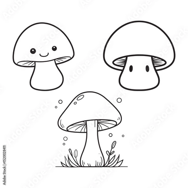 Obraz Mushroom Line Art Vector, Black and White Mushroom Illustrations.