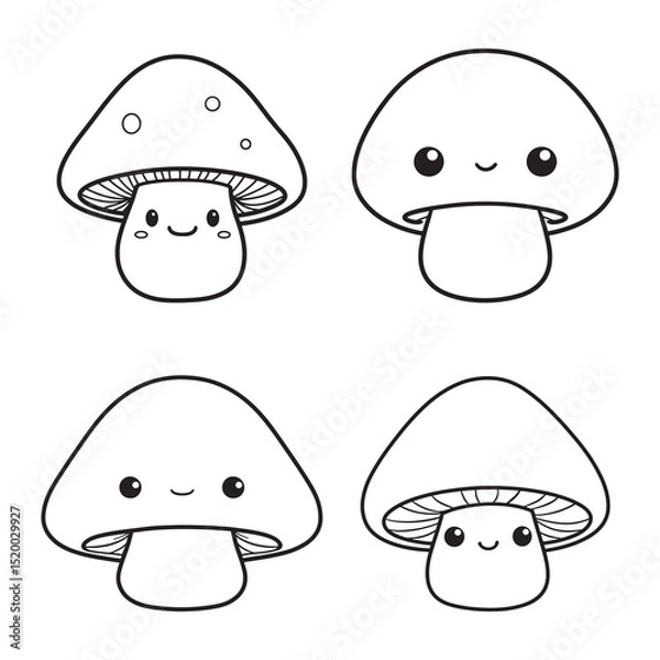 Obraz Mushroom Line Art Vector, Black and White Mushroom Illustrations.