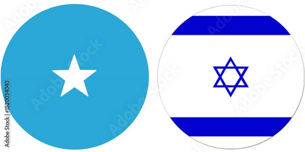 Obraz Somalia Official flag with Israel national flag, both countries flags are in Round shape and isolated on white background
Circular colorful design Flag with together.
Israelis