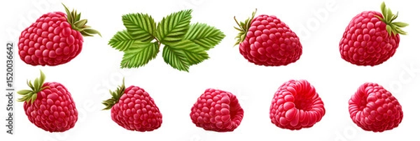 Fototapeta Raspberry collection isolated on a transparent back.png