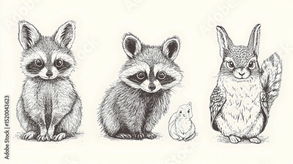 Fototapeta Hand  drawn forest animals collect  BBA36