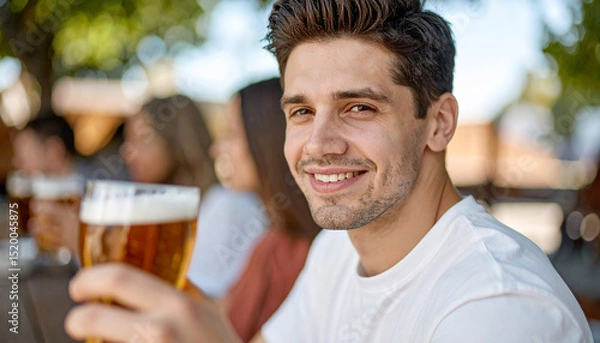 Obraz Junger Mann im Biergarten
