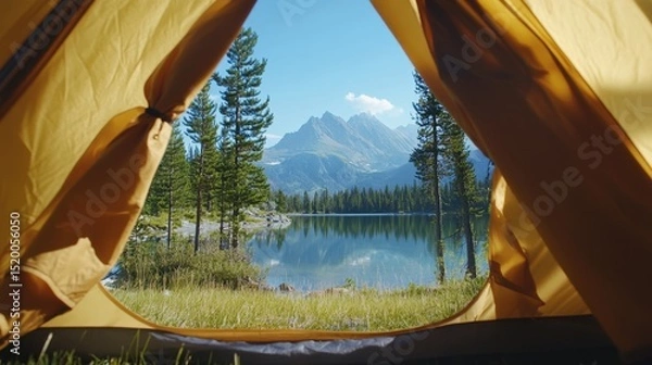 Fototapeta Stunning view from a camping tent